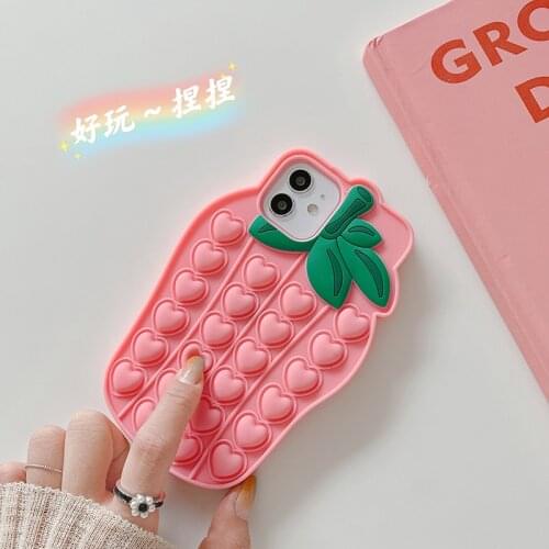 Cute Cartoon Strawberry Case for iPhone 12 11 Pro X XR XS Max 6 6s 7 8 Plus SE 2020 Fruits Anti Stress Soft Silicone Cover