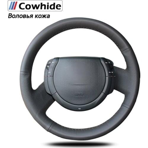 Black Genuine Leather Car Steering Wheel Cover for Citroen Triumph Old C4 C-quatre