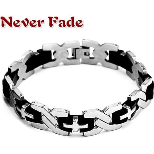 Never Fade Wholesale Mens New Health Titanium Steel Bracelets Male Fashion Jewelry Geometry Chain Bangles