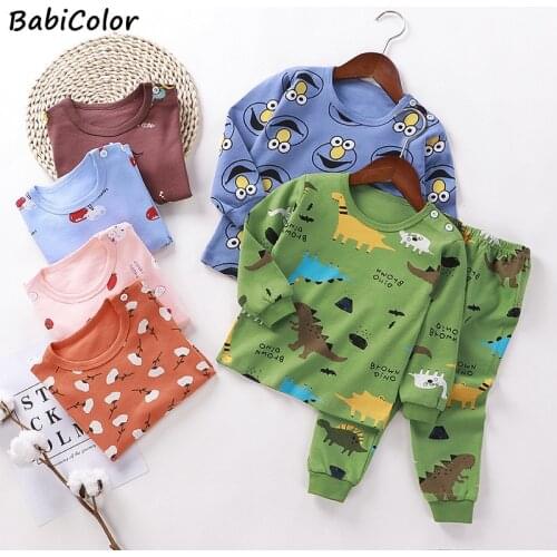 New Children Pajamas Set Autumn Soft Cotton Thermal Underwear Kids Cartoon Animal Sleepwear Boys Clothing Suit Pyjamas Nightwear