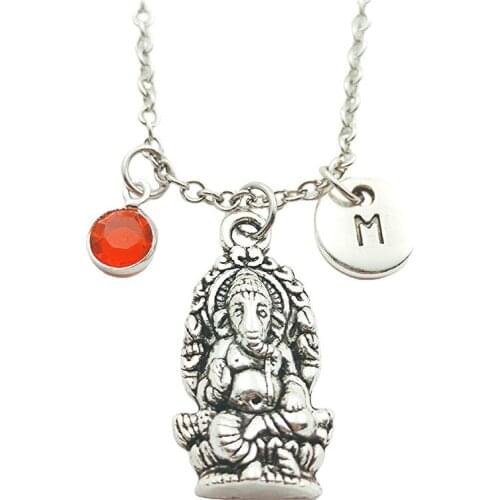 Ganesha Necklace Siva Birthstone Creative Initial Letter Monogram Fashion Jewelry Women Christmas Gifts Accessories Pendant