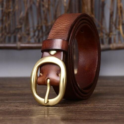 2.8cm Width High Quality Luxury Design Belt For Women Copper Buckle Classic Retro Belt Real Genuine Leathet Belts For Jeans
