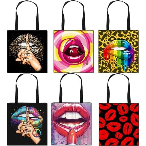 Sexy Leopard Lips Tote Bags Women Fashion Handbag Girls Shoulder Bags for Travel Ladies Shopping Bag Gift