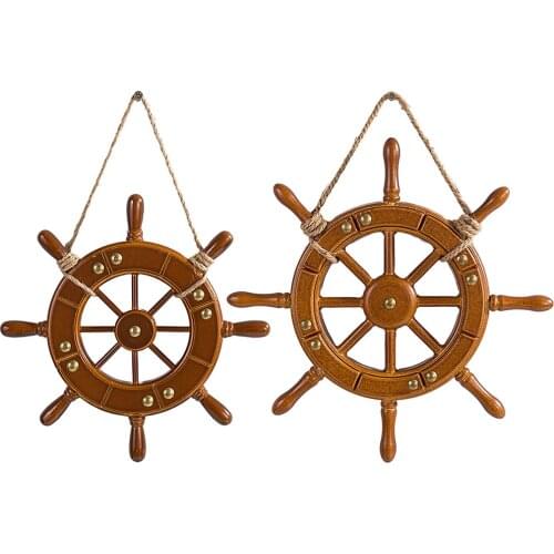 Mediterranean Wind Decoration Wood Steering Wheel Crafts Art Wall Hanging Rudder Tag Photo Frame Vintage Home Ornament
