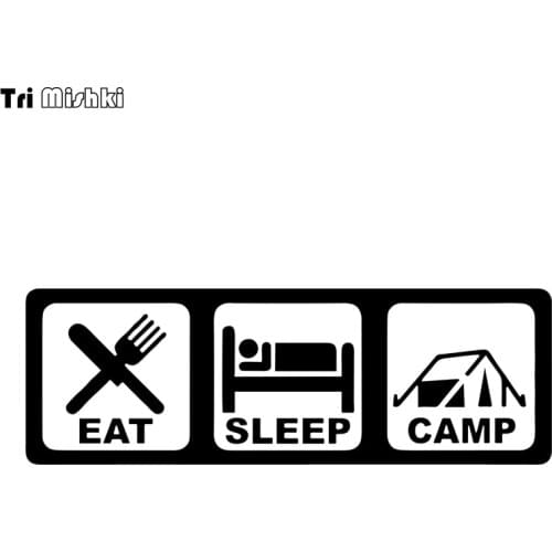 Tri Mishki HZX869# 30x10cm eat sleep camp car sticker funny Vinyl Decals Motorcycle Accessories Stickers
