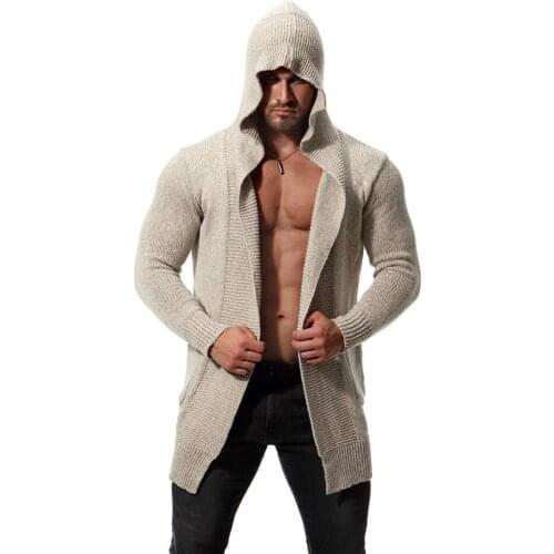 High quality men long cardigan hooded sweater coat long sleeve jumper mens knitwear top clothing cardigans sueter hombre