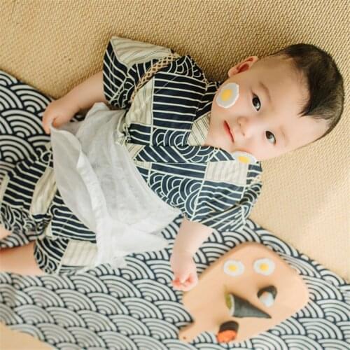 Japanese Kimono Baby Pajamas Floral Print Yukata Traditional Half Sleeve Shirt+Shorts Kawaii Home Wear Casual Embroidery Kids