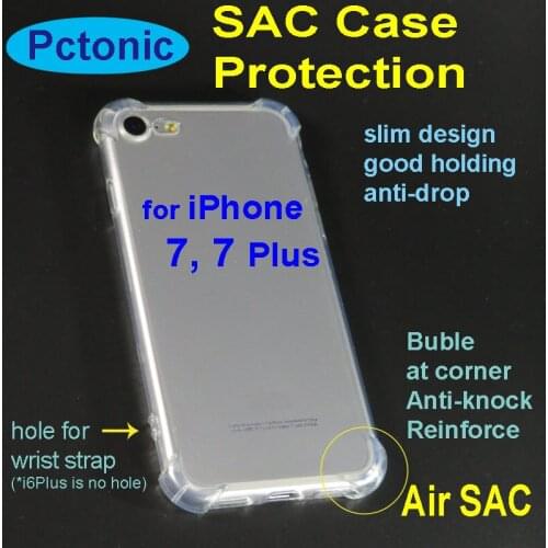 PCTONIC enhanced air sac protection case for iphone 7 plus anti-shock soft clear transparent back cover reforced bag bubble