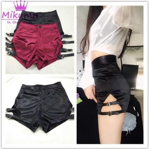 Hot Sale Sexy Women Shorts Punk Rock Bandage Hollow Out Skinny Shorts Slim PU Leather Thigh Belt High Waist Shorts 7 Colors