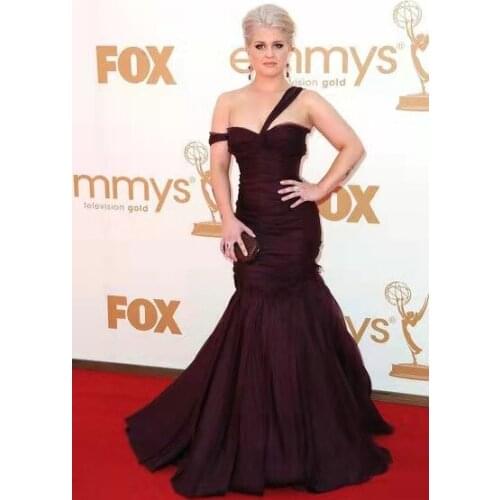 Elegant Long One Shoulder Satin Mermaid Celebrity Dresses Robe De Soiree Floor Length Pleated Formal Gowns for Women