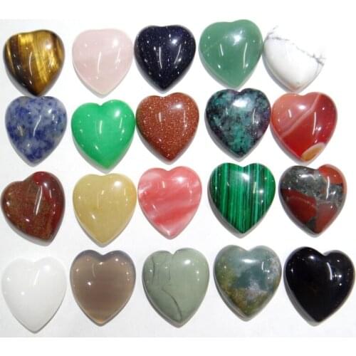 12pcs natural stone agates crystal turquoises Heart-shaped No Hole cabochons Color mixing beads 25*23mm For DIY Jewelry Making