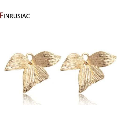 14K Gold Plated Leaf Pendant Accessories For Earrings, 2 Ring Connector Charms For Jewelry Making Components