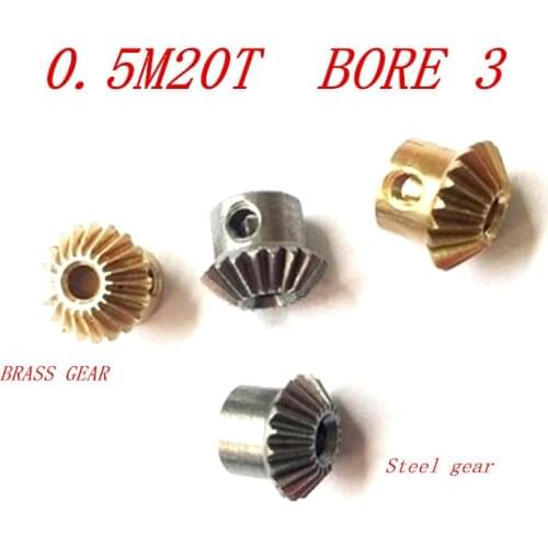 2pcs 1:1 Bevel Gear 0.5 Modulus 20 Teeth With Inner Hole 3 0.5m20T 90 Degree Drive Commutation Steel Gears Screw