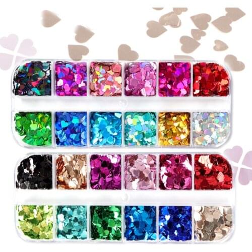 2Pcs Valentines Sweet Love Heart Laser Nail Sequins Mixed Holographic Glitter Flakes Design For Nails Art Decorations RK390102