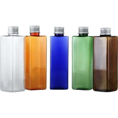 250ML X 30 Empty Plastic Container Square Bottle Essential Oil Packaging Shower Gel Bottles Aluminum Screw Cap Makeup Bottles