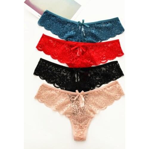 3PC Sexy Women G-string Thongs Lace Floral Sheer Low Waist Underwear Soft Lingerie Ladies Briefs Sexy Lace Seamless Panties