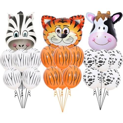 7pcs/10pcs Cartoon Animal Pattern Head Balloons DIY Latex Foil Ballons Set Kids Birthday Party Baby Shower Festival Garden Decor