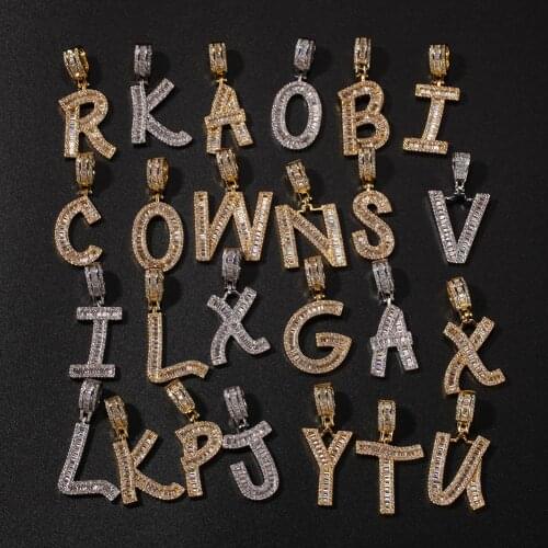 UWIN Baguette Letters Pendant Necklace English Initial Letters with 3mm Alloy Tennis Chain Cubic Zriconia Hiphop Jewelry 003