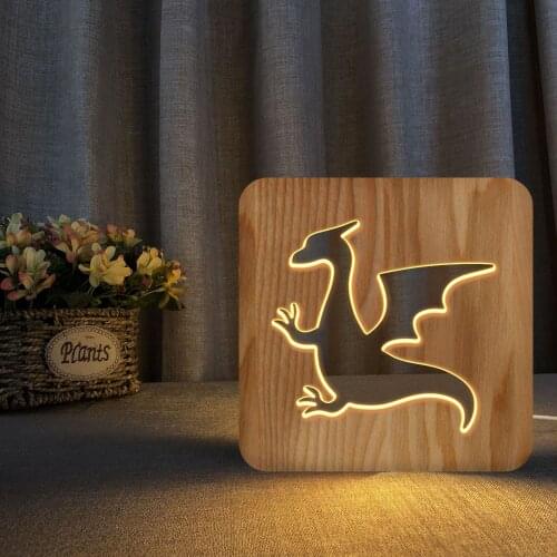 Dinosaur-Shaped Wooden Head Lamp Pine Material Simple European-Style Night Lamp