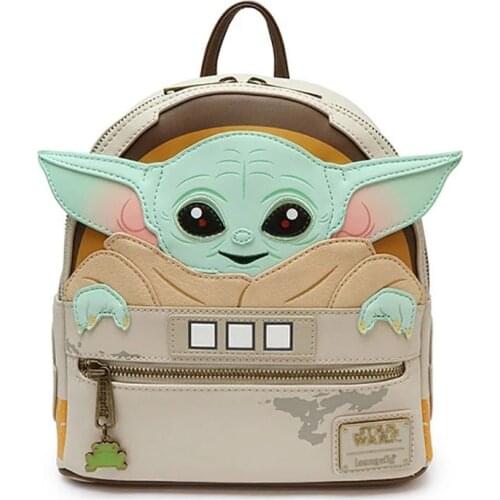 Disney Star Wars Yoda Baby Backpack Mandalorian Travel PU Leather Schoolbag Women Girl Backpack For Student/Adults Birthday Gift