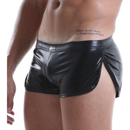 Mens Wet Look Underwear Boxer Shorts Trunks Sexy Faux Leather Clubwear Low Waist Mens Penis Pouch Boxers Underpants Club Shorts