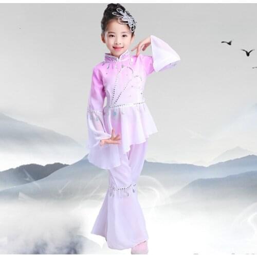 Ancient Chinese National Costume Yangko Dance Children Chinese Traditions New Year Waist Drum Dance Stage Performance Outfits