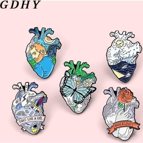 Van Gogh Heart Enamel Pins butterfly Whale Feminism Brooches Badges Fashion Pins Gifts for Friends Lapel Pin Jewelry Wholesale