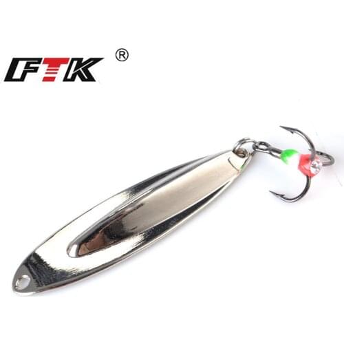 FTK Metal Gold Silver Winter Jig Fishing Lure For Bass Hard Artificial Bait With Treble Fishhook Spoon Ice Accessories