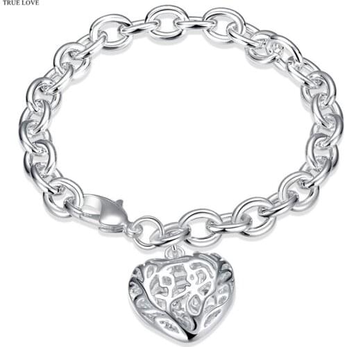 Hot Silver color hollow heart pendant charm bracelet fashion jewelry engagement gift for woman good quality drop shipping H269