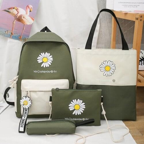 4Pcs/set Flower Printed Canvas Travel School Laptop Backpacks Women School Bags for Teenagers Girls Book Bags Students Back Pack