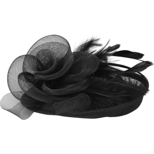 Hot Kf-Womens Hemp Yarn Ostrich Hair Western Banquet Hat