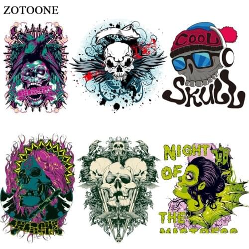 ZOTOONE Cool Punk Skull Patches for Clothing DIY Heat Transfer Printed Sticker Jeans Press Appliqued Decoration Iron on Patch E