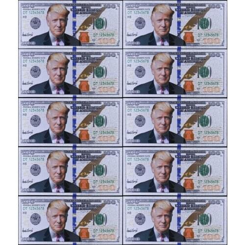 10pcs Gift Collection Silver US Trump Banknotes 100 Dollar Bills Banknote In 24K Gold Silver Paper Money for Gifts Trump Donald