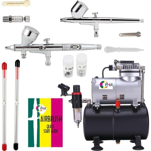 OPHIR PRO 2x Dual Action Airbrush Spray Gun with 110V 220V Air Tank Compressor Kit for Cake Art _AC090+004A+070