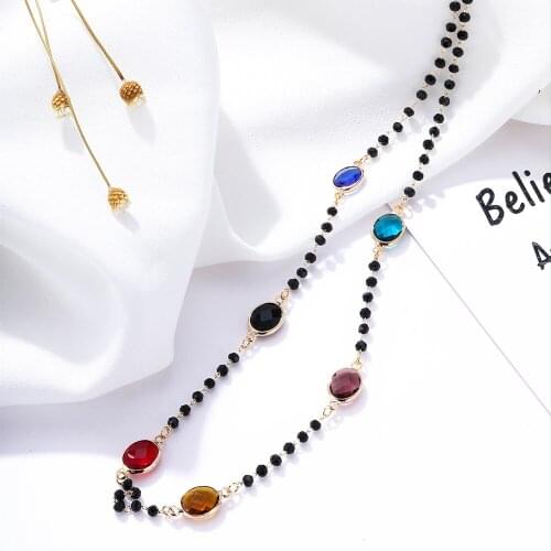 Colorful Zircon Necklaces Crystal Beads Chain Round Geometric Bohemia Jewelry Pendant Necklace Gifts For Women 2021 New Fashion