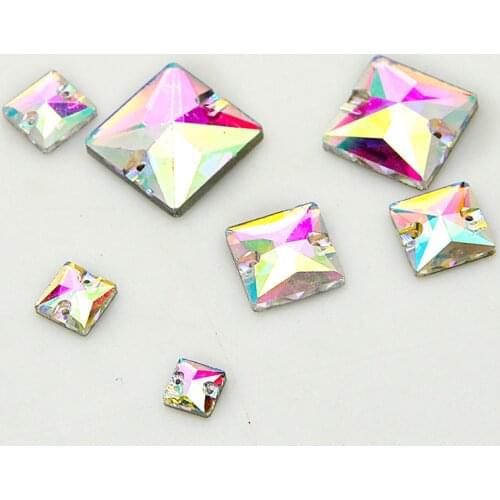 Square Shape Shiny Sew On Stone Crystal AB With 2 Holes Sewing Glass Rhinestone For DIY Dress Clothes Decoration
