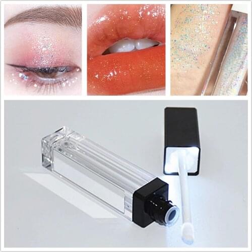 7ml Square Lip Gloss Tube Empty Refillable Plastic Lipstick Lip Balm Bottle with LED Light Mirror Long Eyeshadow Cream Container