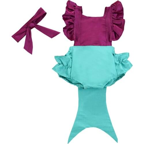 Summer Infant Baby Girls Cosplay Rompers Headband 2pcs Ruffles Short Sleeve Patchwork Jumpsuits