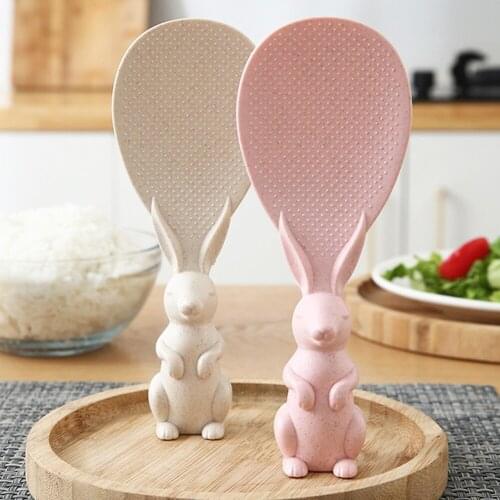 Wheat Straw Cartoon Rabbit Shaped Spoon Can Stand Rice Creative Non-stick Cartoon Rice Spoon Shovel Kitchen Cooking Tools