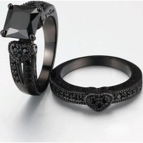 LycorisSmart Black Color Bridal Sets Ring with Black CZ For Woman jewelry