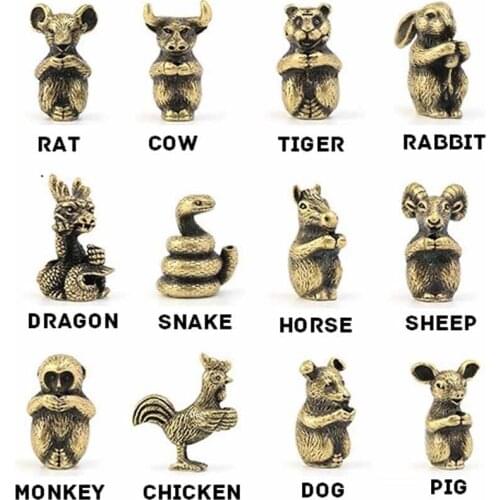 Mini Size Brass Bronze Copper Chinese 12 Zodiac Animals Figurines Incense Stick Holder Office Desk Decorative