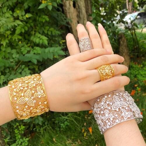 Blachette Jewelry Fashion Shiny High Quality Full Cubic Zirconia Babgle Ring Set Bride Wedding Anniversary Party Accessories Hot