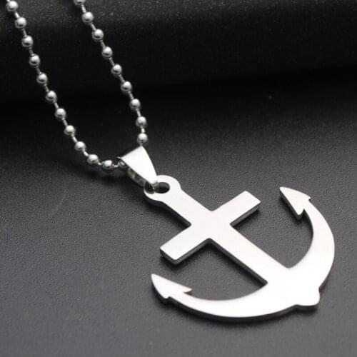 Mens Stainless Steel Anchor Pendent Necklaces Beads Chain On The Neck For Men Chain Necklaces Male Jewelry Boyfriend Party Gift