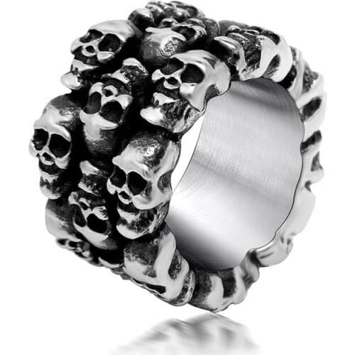 Many Skeleton Skull Head Carving Uinque Rings for Men Titanium Steel Ring Man Punk Rock Bike Jewelry Gift Ring 2019