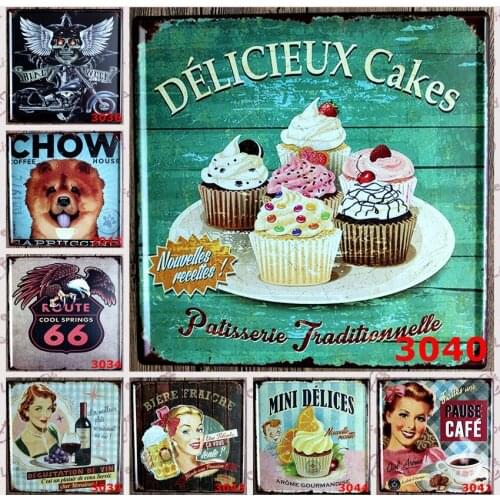 WholeSale 30pcs/lot Dog coffee Cake Motorcycle Route US 66 bar Beer Metal Sign Retro Iron Paintings 30*30cm