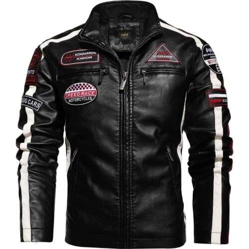 Autumn And Winter Mens Motorcycle Jacket Fashion Casual Leather Embroidery Bomber Jacket Winter Velvet Pu Jacket Sports Riding