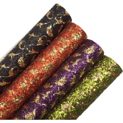 Gold Dinosaur PrintedChunky Glitter Vinyl Fabric Sheet Felt Backing Synthetic Leather Faux Vinil For Bows DIY A4 SIZE 6S72A