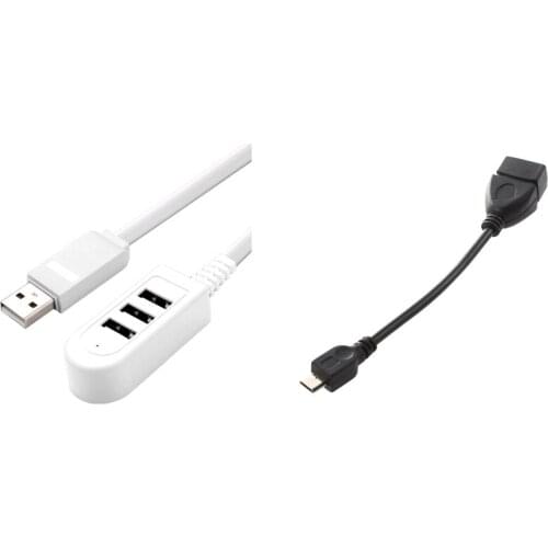 USB A 2.0 Female To Micro-USB B Male Cable Adapter & 1.2M 3 Port Multi USB2.0 Hub Splitter Converter External