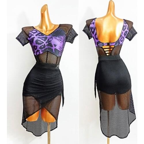 Sexy Latin Dance Dress Women Short Sleeve Hollow Skirt Dress for Ballroom Samba Tango Chacha Dancing Performamnce
