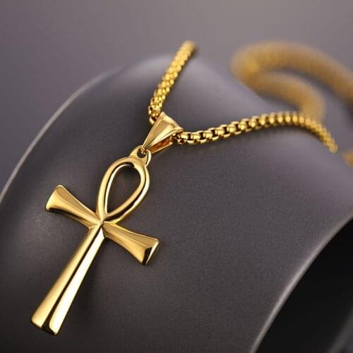 Religion Egyptian Ankh Crucifix Necklaces & Pendants Stainless Steel Symbol of Life Cross Necklace For Men Women Vintage Jewelry